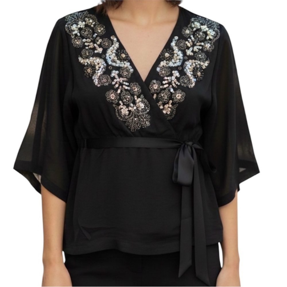 Silk Sandra Angelozzi Designer Sz S Beaded Black Blouse With Sequins Whimsigoth